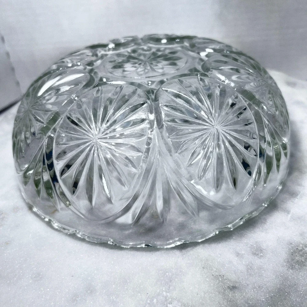 Vtg 60s Clear Pressed Glass Serving Bowl Starburst Design Mid Century Modern‎